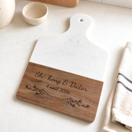 Cadeau De Mariage Personnalisé, Planche À Découper En Bois D'Acacia et Marbre Avec Gravure