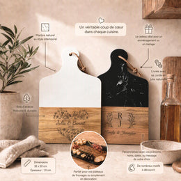 Cadeau De Mariage Personnalisé, Planche À Découper En Bois D'Acacia et Marbre Avec Gravure