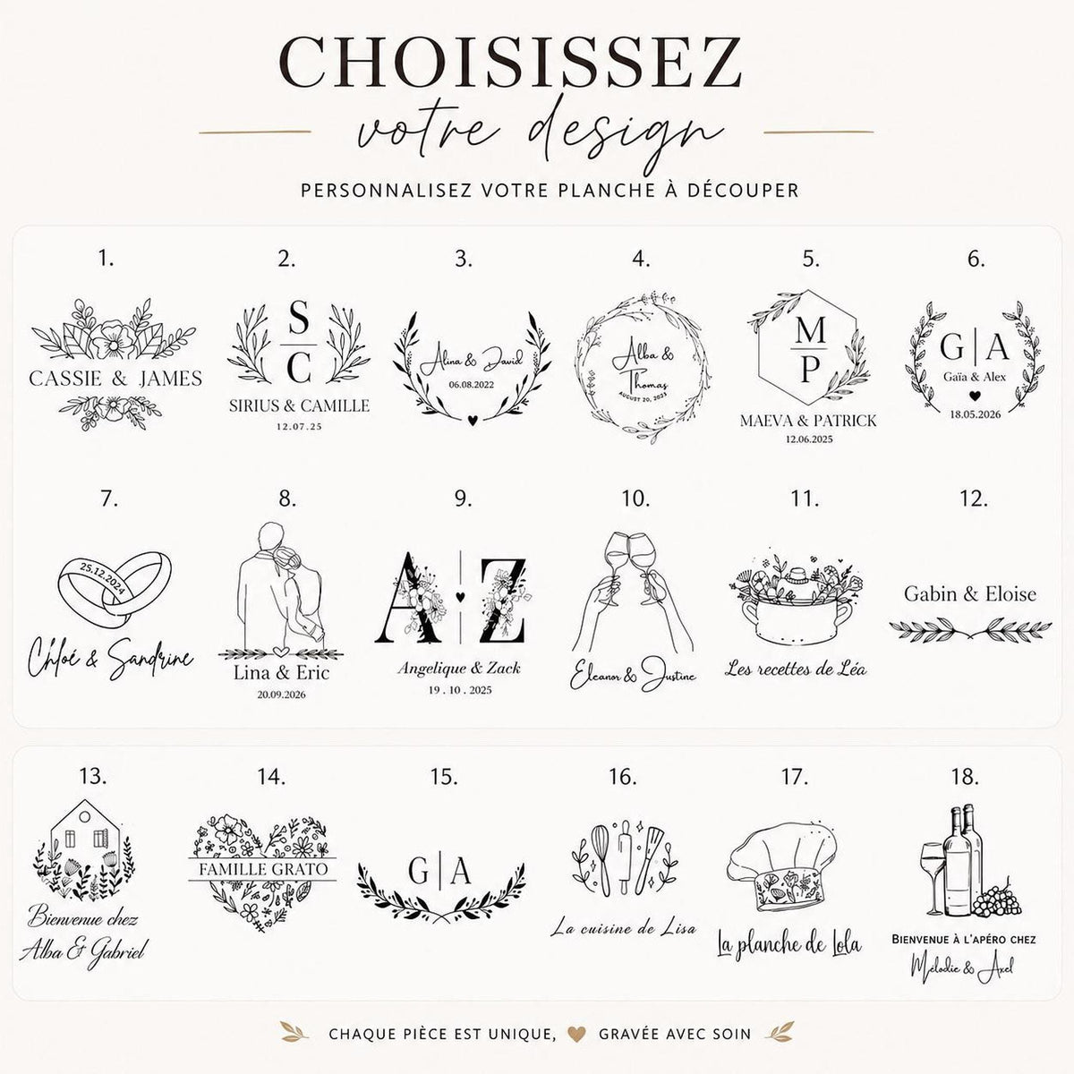 Cadeau De Mariage Personnalisé, Planche À Découper En Bois D'Acacia et Marbre Avec Gravure