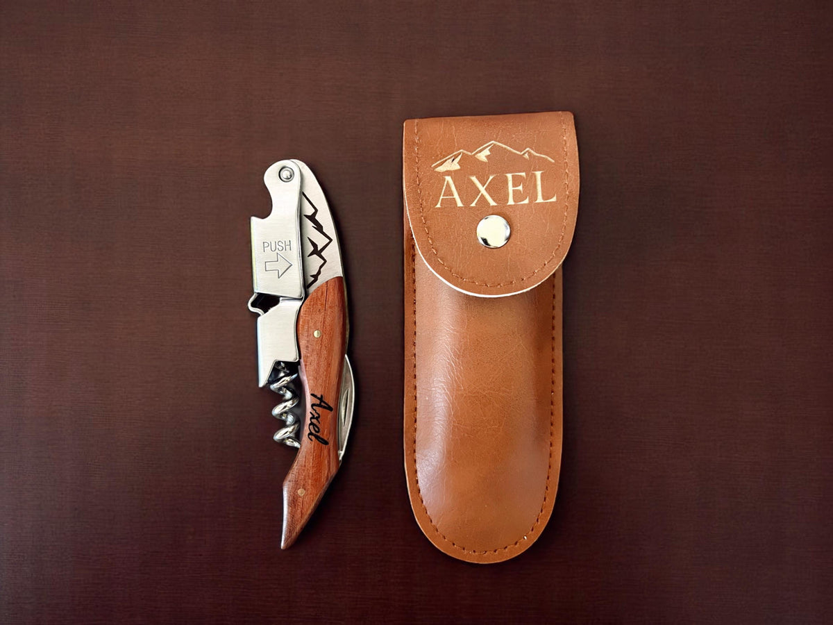 Personalized Engraved Corkscrew with Custom Design on wood and metal