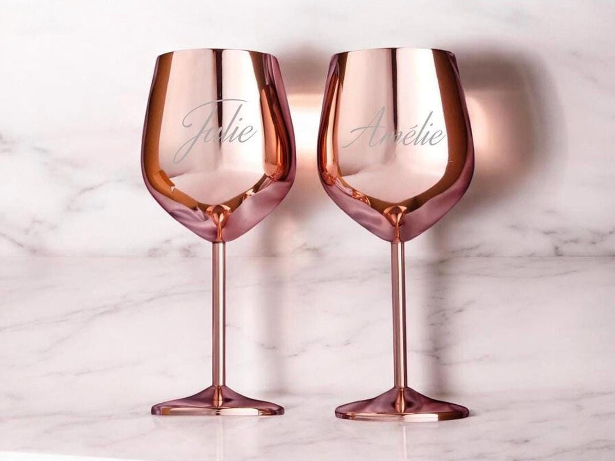 Cadeau Mariage Verre à Vin Personnalisés en acier inoxydable, gravés avec nom ou message