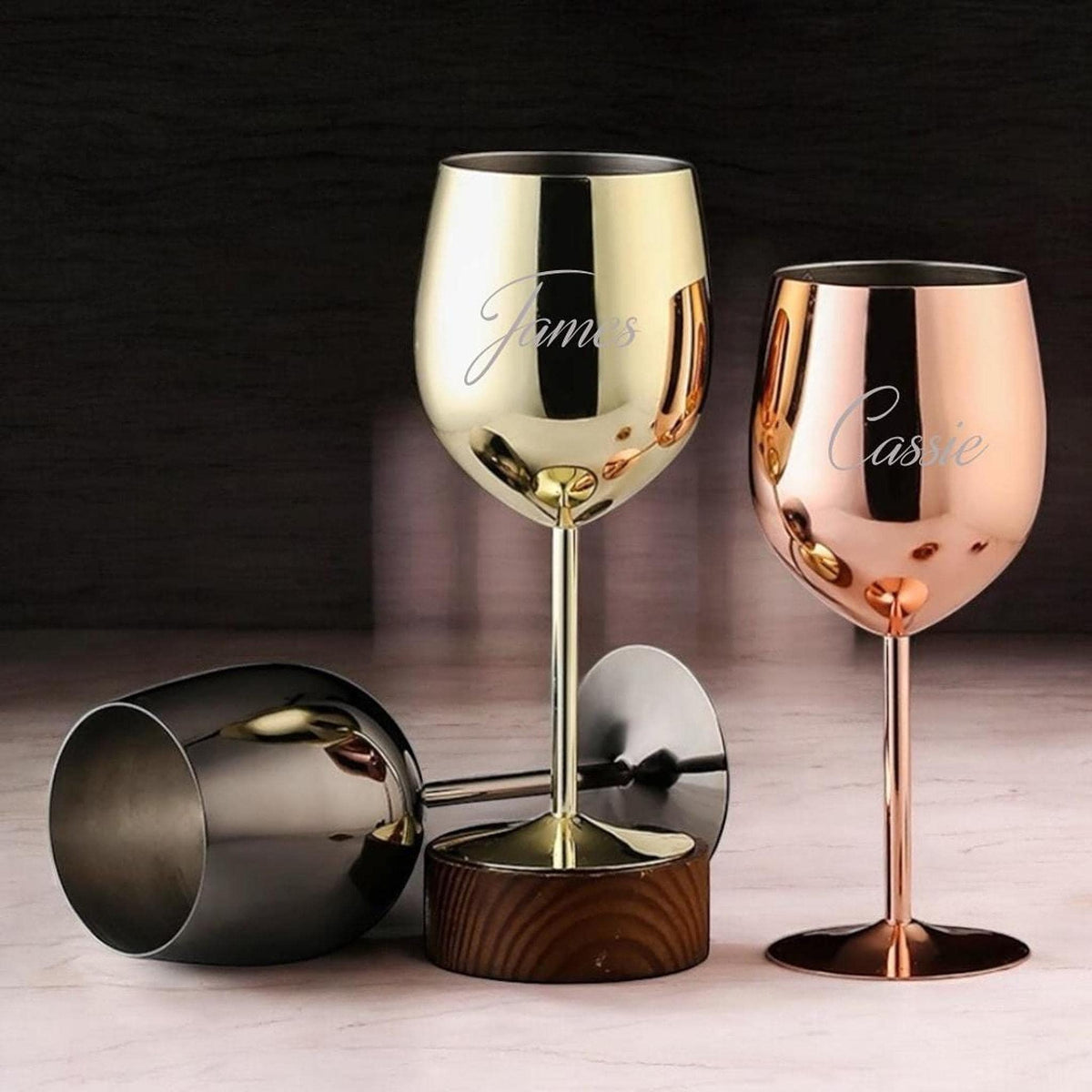 Cadeau Mariage Verre à Vin Personnalisés en acier inoxydable, gravés avec nom ou message