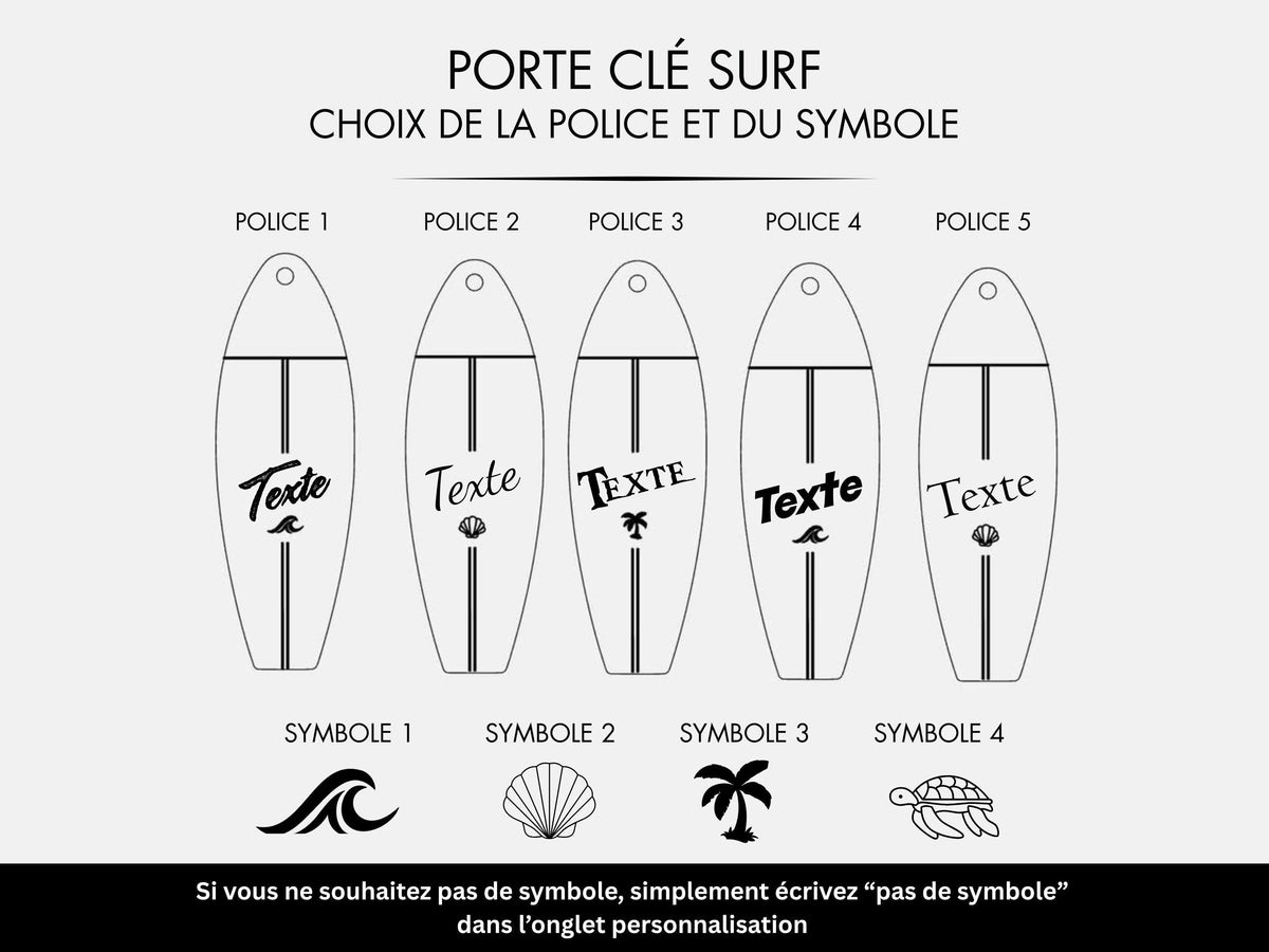Porte-Clé Surf en Bois Personnalisé, Gravé avec Prénom