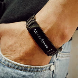 Gourmette Homme Personnalisée, Bracelet Gravé en Acier Inoxydable