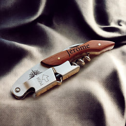 Personalized Engraved Corkscrew with Custom Design on wood and metal