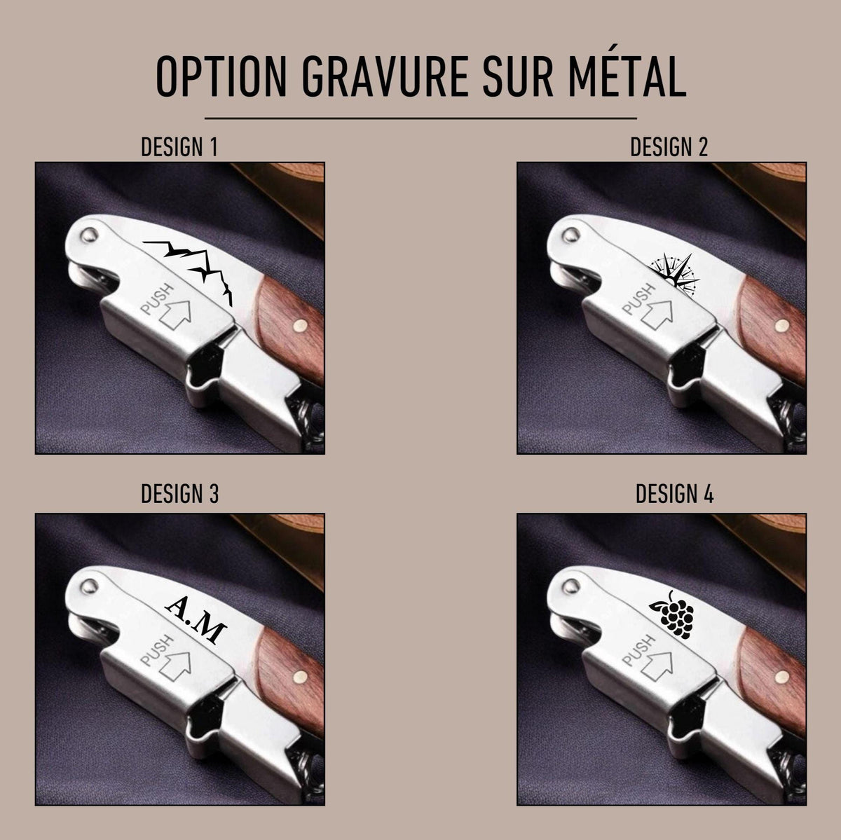 Personalized Engraved Corkscrew with Custom Design on wood and metal