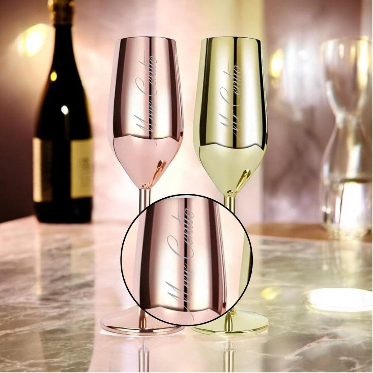 Cadeau Mariage Flûtes à Champagne Personnalisées, Gravées avec Noms & Date