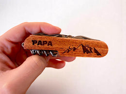 Personalized Pocket Knife Engraved Wooden Multi-Tool Swiss Army Style, Compact Design