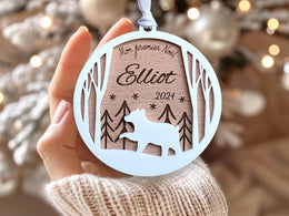 Premier Noël Bébé, Boule de Noël Personnalisée en Bois avec Animaux