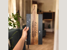 Planche à découper personnalisée marbre, mariage, cadeau fiançailles couple gravé, crémaillère