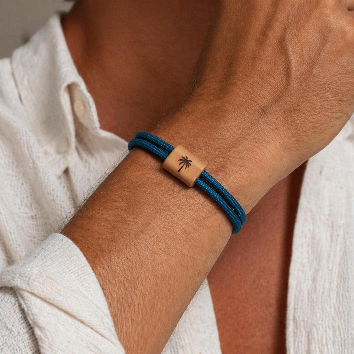 Bracelet Homme Gravé en Bois, Adjustable Nylon Cord with Laser Engraving