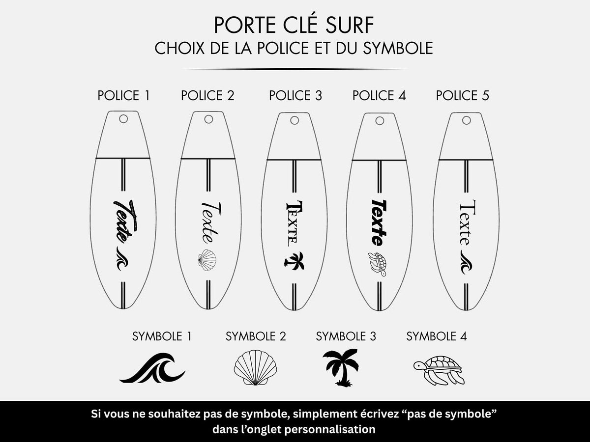 Porte clé surf personnalisé en bois gravé, gravure prénom, cadeau surfer