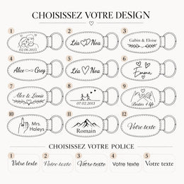Porte-clé personnalisé noir, gravure prénom ou message, cadeau couple