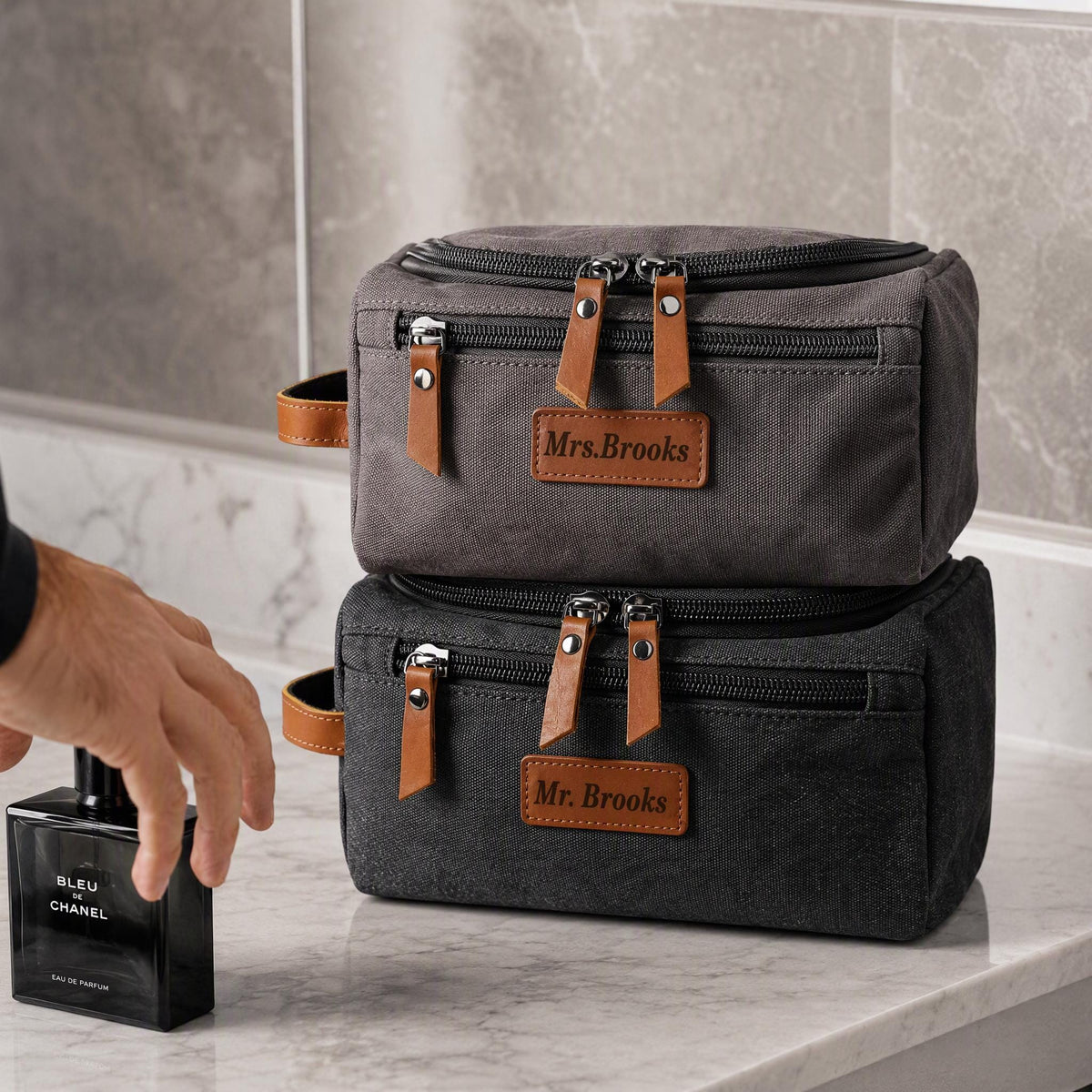 Cadeau fête des pères trousse toilette homme gravure prénom cuir | cadeau papa mari témoin mariage anniversaire voyage retraite personnalisé