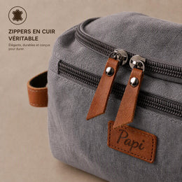 Cadeau fête des pères trousse toilette homme gravure prénom cuir | cadeau papa mari témoin mariage anniversaire voyage retraite personnalisé
