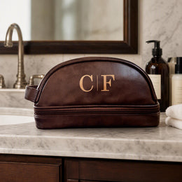 Trousse toilette cuir homme personnalisée gravure laser – Cadeau fête des pères papa, prénom initiales