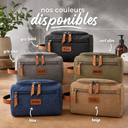 Cadeau fête des pères trousse toilette homme gravure prénom cuir | cadeau papa mari témoin mariage anniversaire voyage retraite personnalisé
