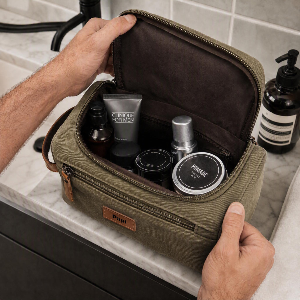 Trousse de toilette personnalisée homme, Cadeau personnalisé fête des pères, Cadeau papa unique, Cadeau original pour homme, Cadeau voyage