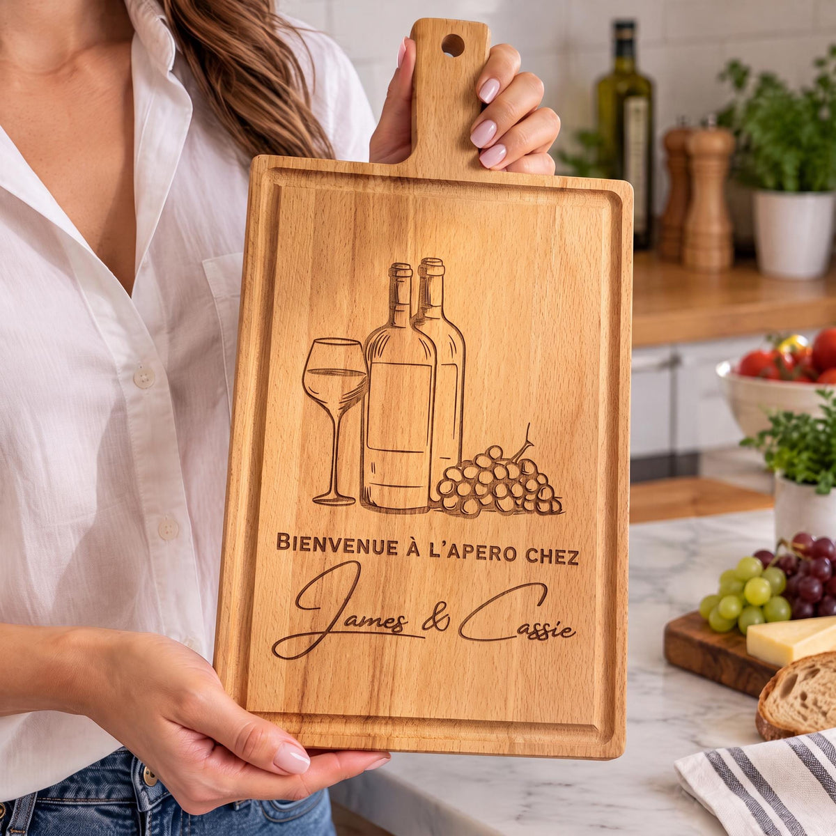 Planche à Découper Bois Personnalisée, Gravée Prénom, Cadeau Crémaillère Mariage