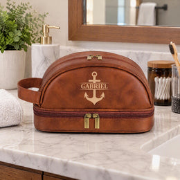 Trousse toilette cuir homme personnalisée gravure laser – Cadeau fête des pères papa, prénom initiales