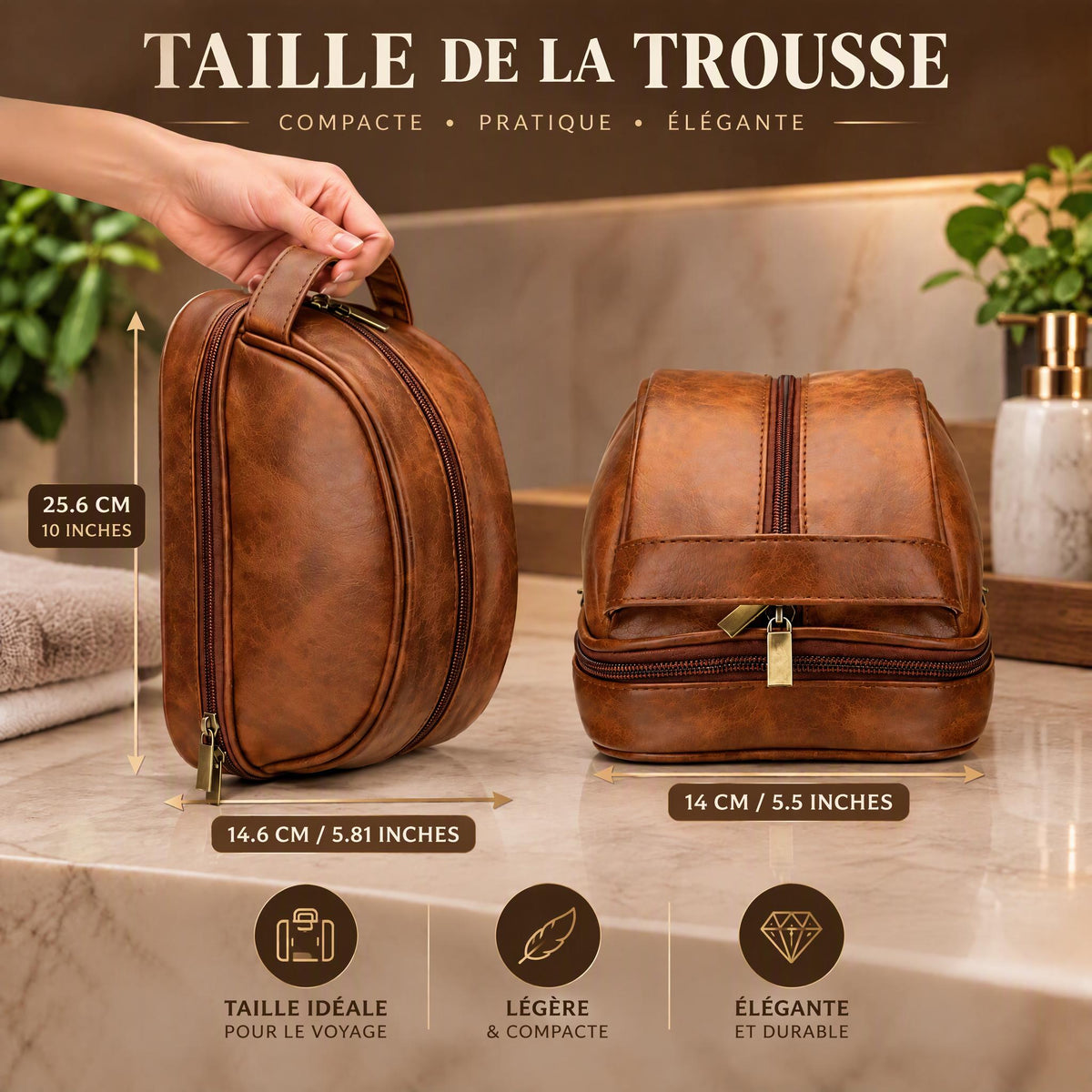 Trousse toilette cuir homme personnalisée gravure laser – Cadeau fête des pères papa, prénom initiales