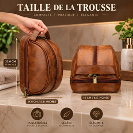 Trousse toilette cuir homme personnalisée gravure laser – Cadeau fête des pères papa, prénom initiales