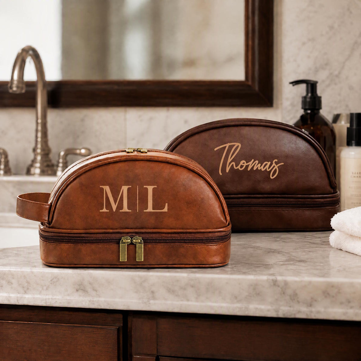 Trousse de toilette cuir pour homme personnalisée - Cadeau fête des pères - Trousse de voyage personnalisée - Accessoire pour homme