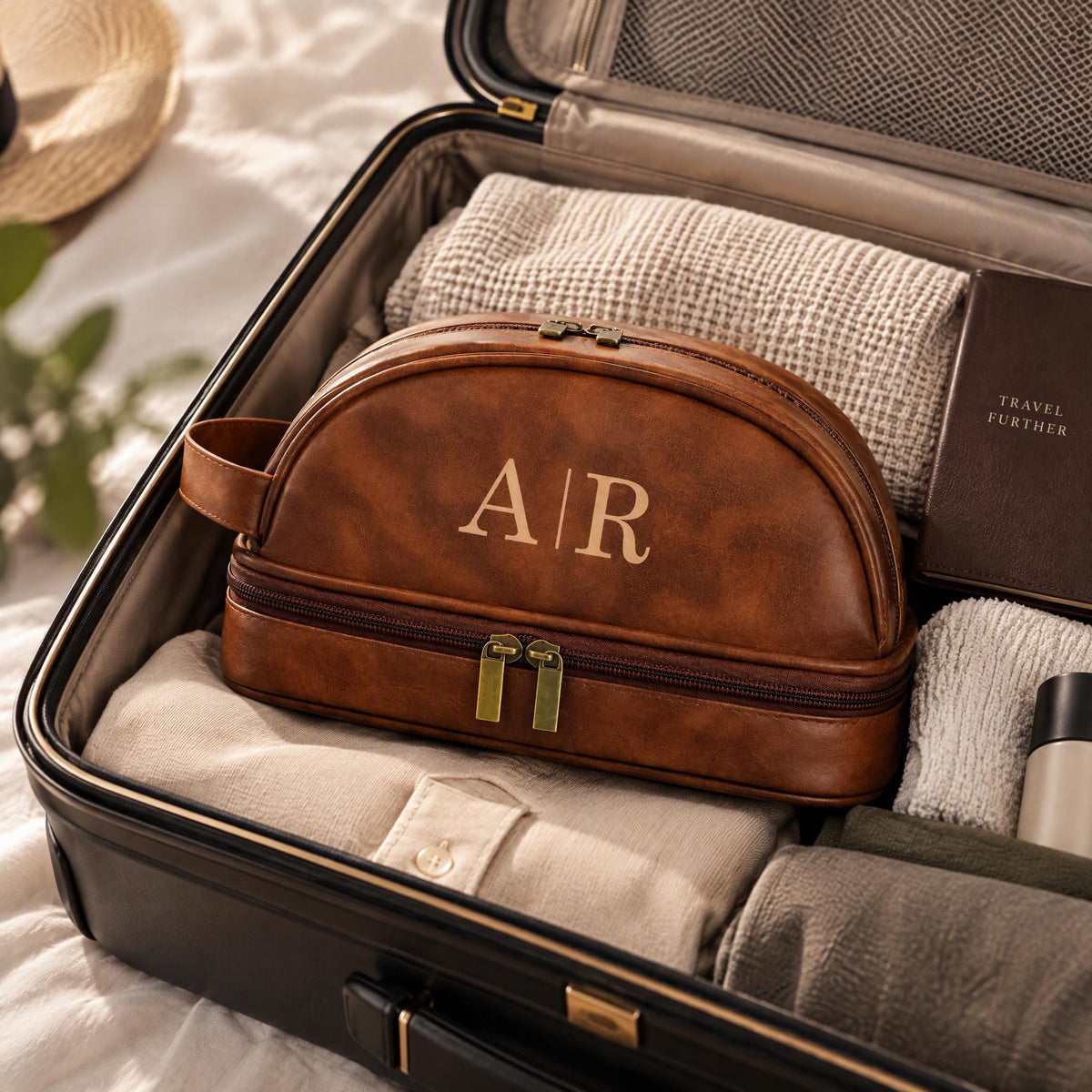 Trousse de toilette cuir pour homme personnalisée - Cadeau fête des pères - Trousse de voyage personnalisée - Accessoire pour homme